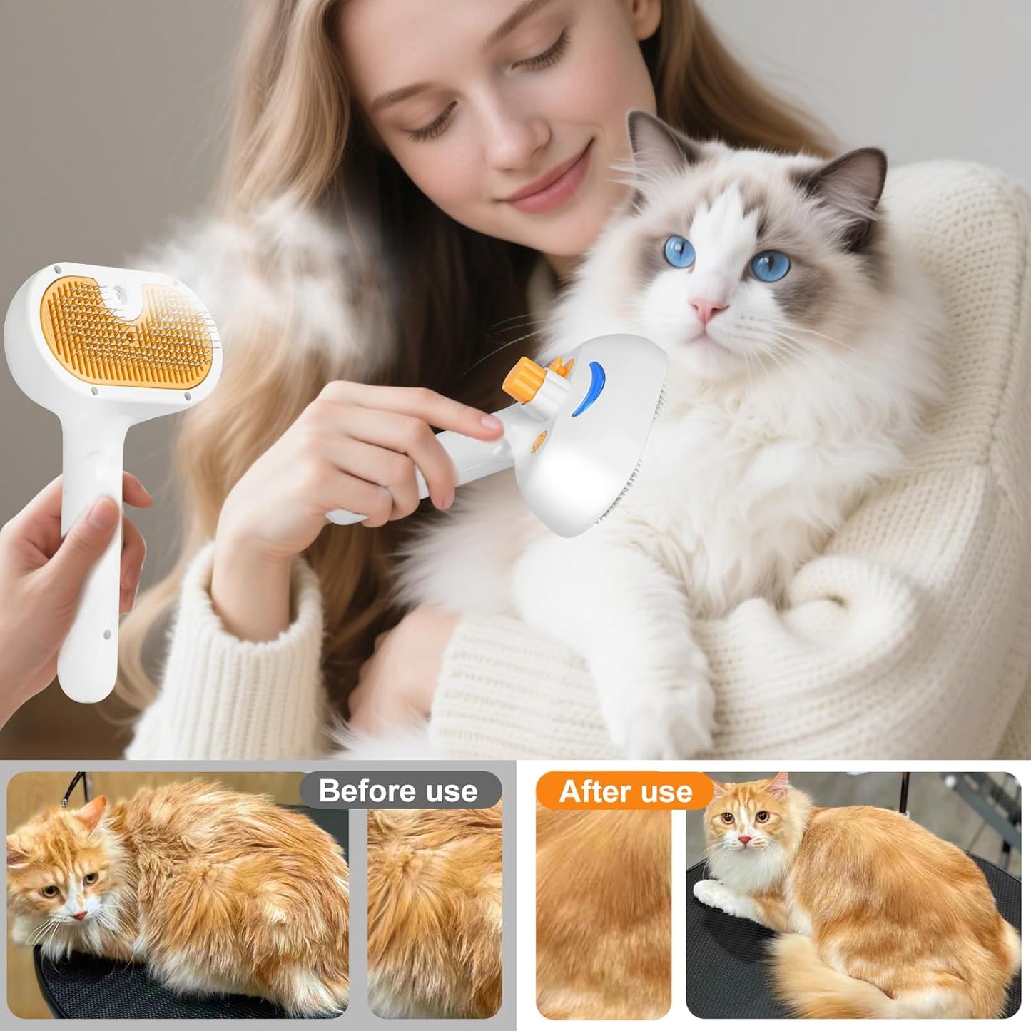 Cat & Dog Steam Brush Grooming Kit – Mist Spray Comb & Defur Tool with Shampoo