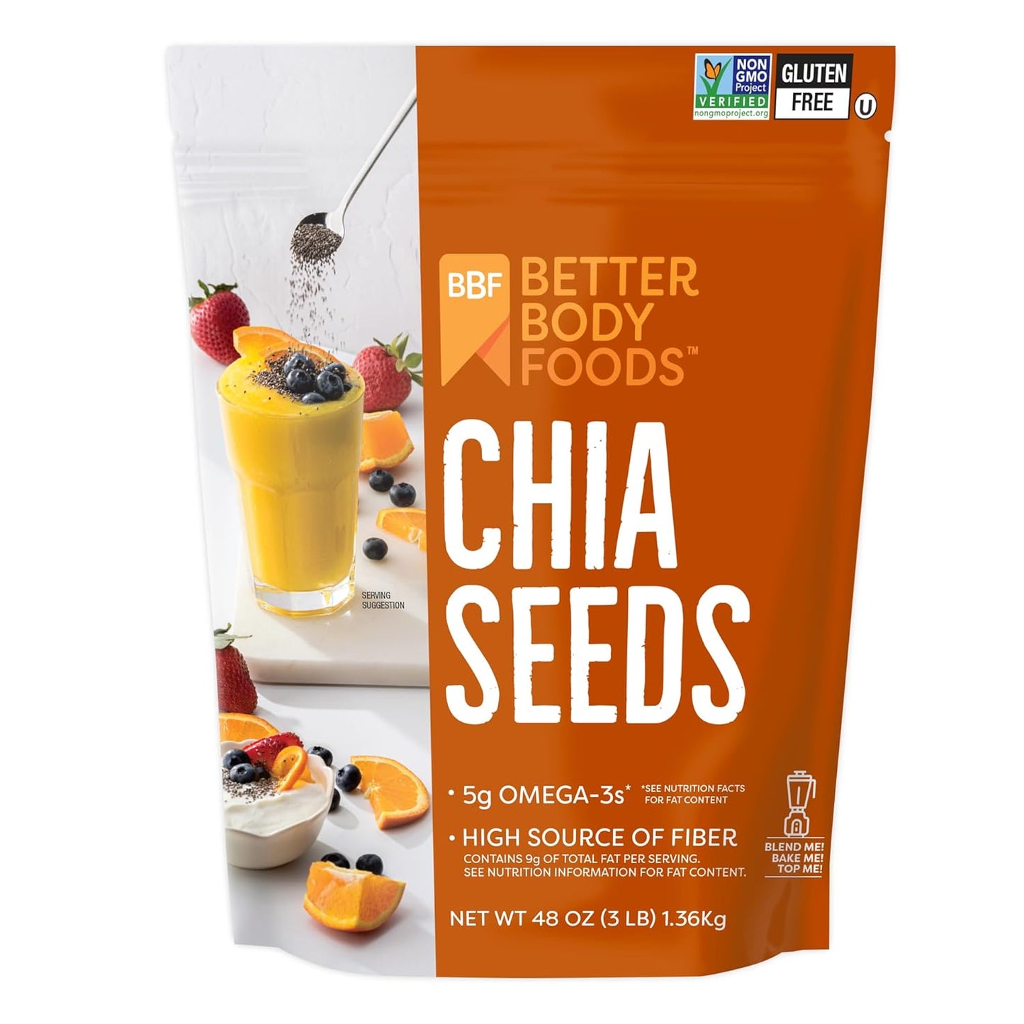 BetterBody Foods Chia Seeds 3 lbs, 48 Oz, with Omega-3,