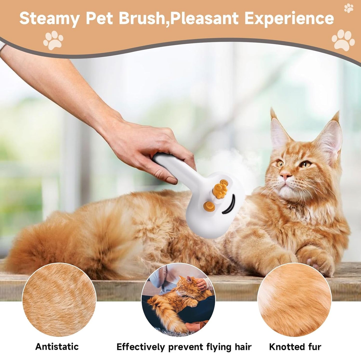 3-in-1 Pet Steam Brush for Dogs & Cats – Grooming Spray Comb