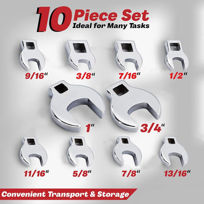 Crows Foot Wrench Set (SAE/Inch) Easily Access Hard-To-Reach Areas,