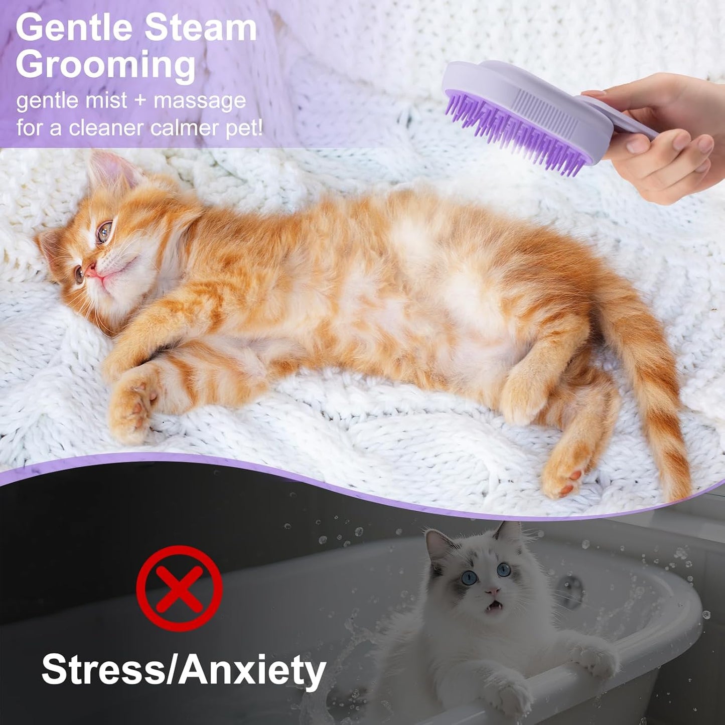 3-in-1 Steam Brush for Cats & Dogs – Spritz Spray & Hair Removal Comb for Grooming & Shedding