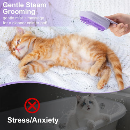 3-in-1 Steam Brush for Cats & Dogs – Spritz Spray & Hair Removal Comb for Grooming & Shedding