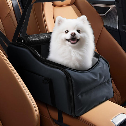 Center Console Dog Car Seat – Portable Booster for Small Dogs up to 12 lbs with Safety Belt & Storage