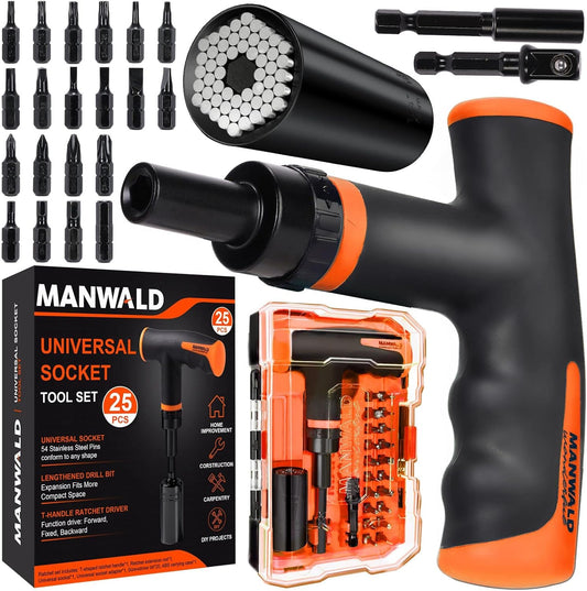 Universal Socket & T-Handle Screwdriver Set with Drill Adapter – Gifts for Men