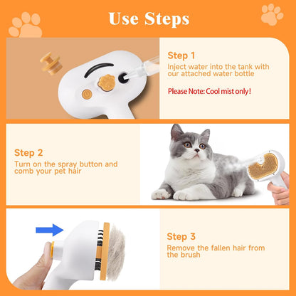 3-in-1 Pet Steam Brush for Dogs & Cats – Spray Hair Removal Comb