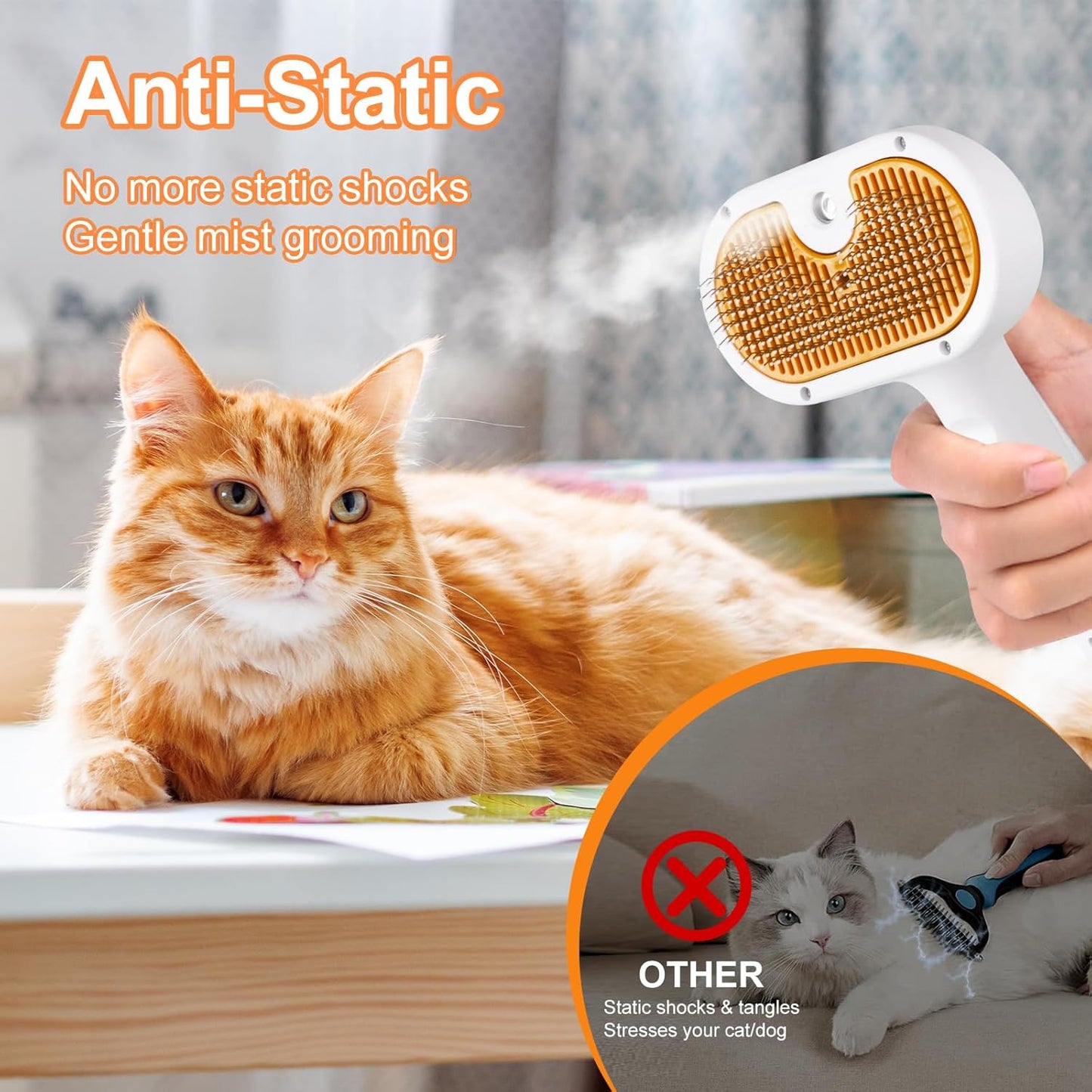 Cat & Dog Steam Brush Grooming Kit – Mist Spray Comb & Defur Tool with Shampoo