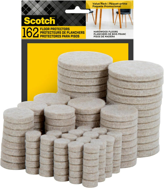 Scotch Felt Pads 162 PCS Beige, Felt Furniture Pads for Protecting Hardwood Floors