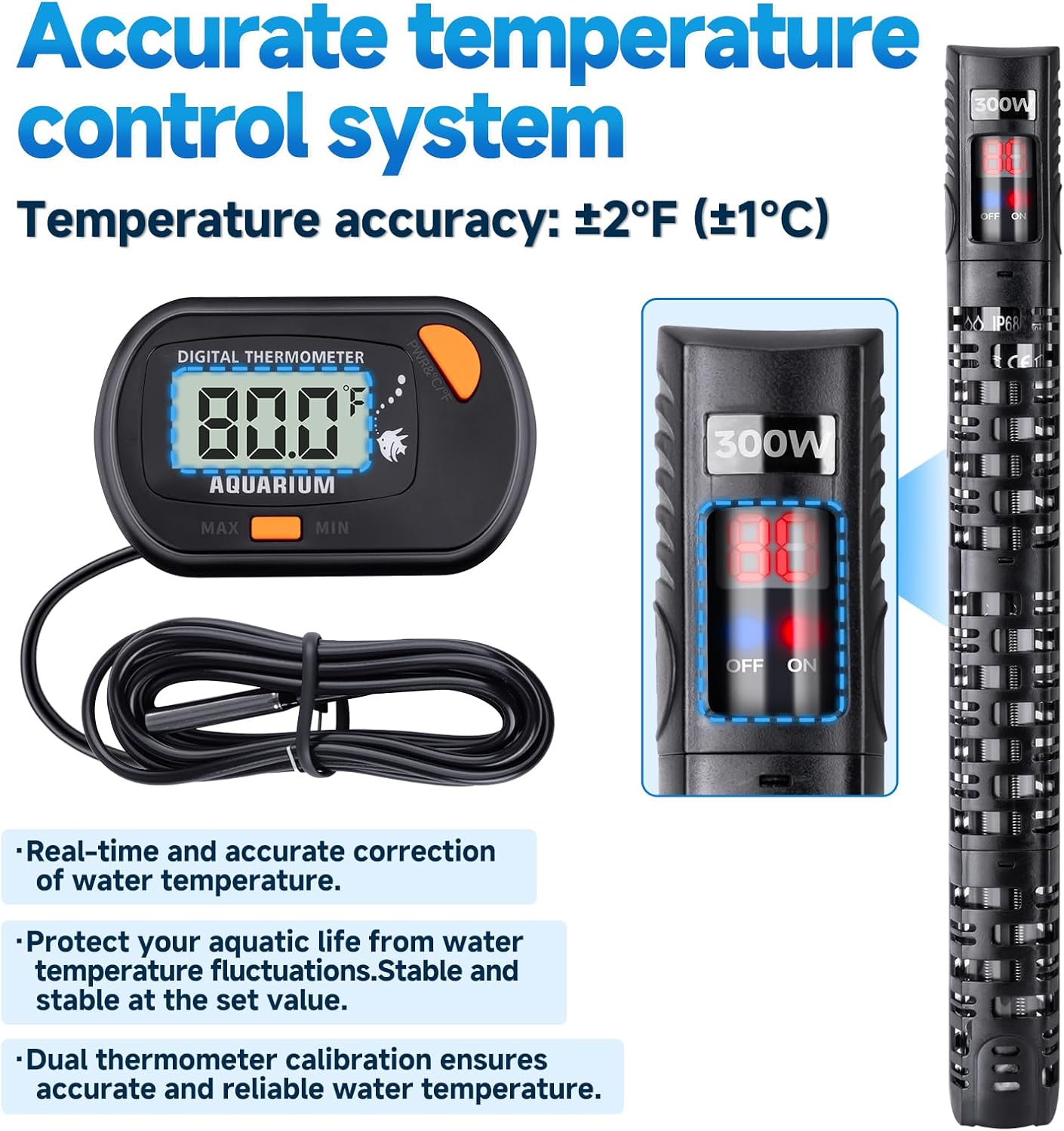 300W Submersible Aquarium & Turtle Tank Heater – Adjustable Controller,