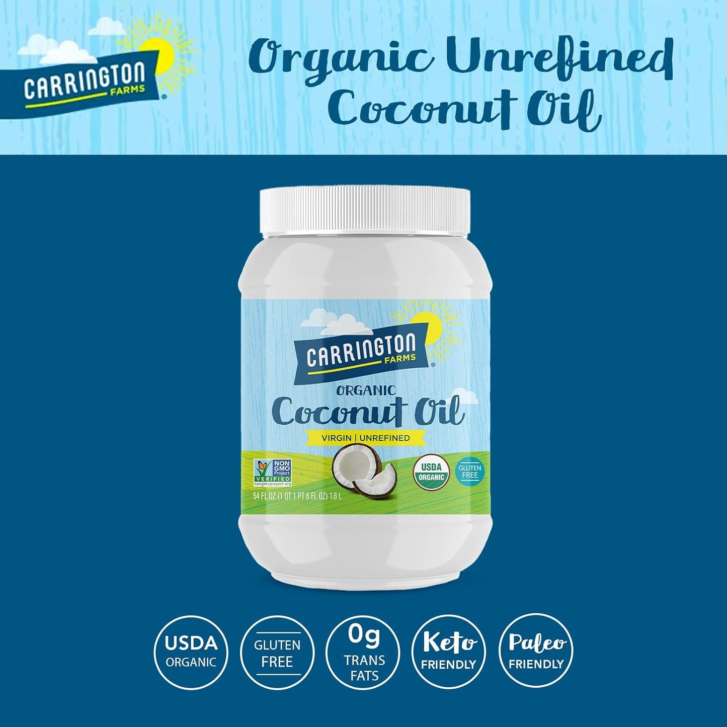 Carrington Farms Organic Virgin Cold Pressed Coconut Oil for Cooking,