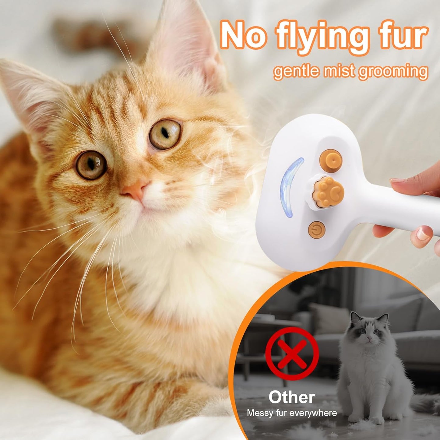 Cat & Dog Steam Brush Grooming Kit – Mist Spray Comb & Defur Tool with Shampoo