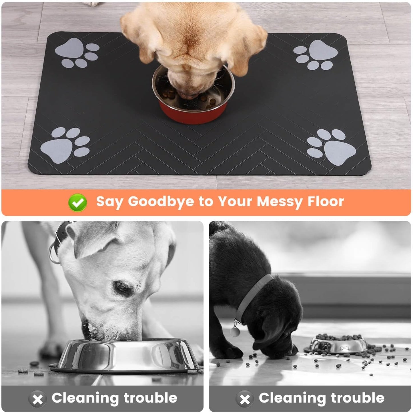 Absorbent Pet Feeding Mat with Waterproof Backing – Quick-Dry Placemat for Dog & Cat Bowls (12"x20", Dark Gray)