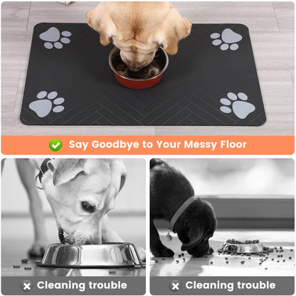 Absorbent Pet Feeding Mat with Waterproof Backing – Quick-Dry Placemat for Dog & Cat Bowls (12"x20", Dark Gray)