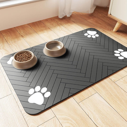 Absorbent Pet Feeding Mat with Waterproof Backing – Quick-Dry Placemat for Dog & Cat Bowls (12"x20", Dark Gray)