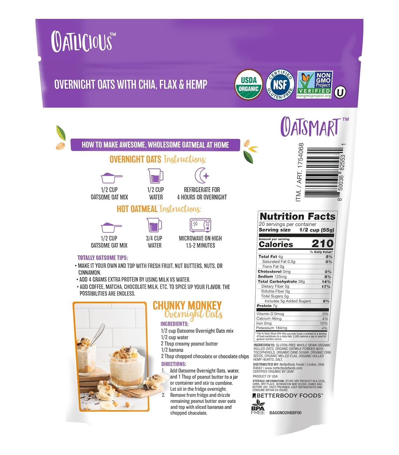 Oatsome Organic Overnight Oats with Chia, Flax, & Hemp
