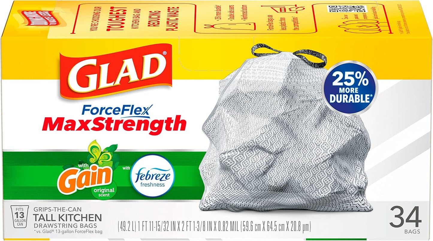 Glad Tall Kitchen Trash Bags 13 Gallon, Gain Original Garbage Bags,