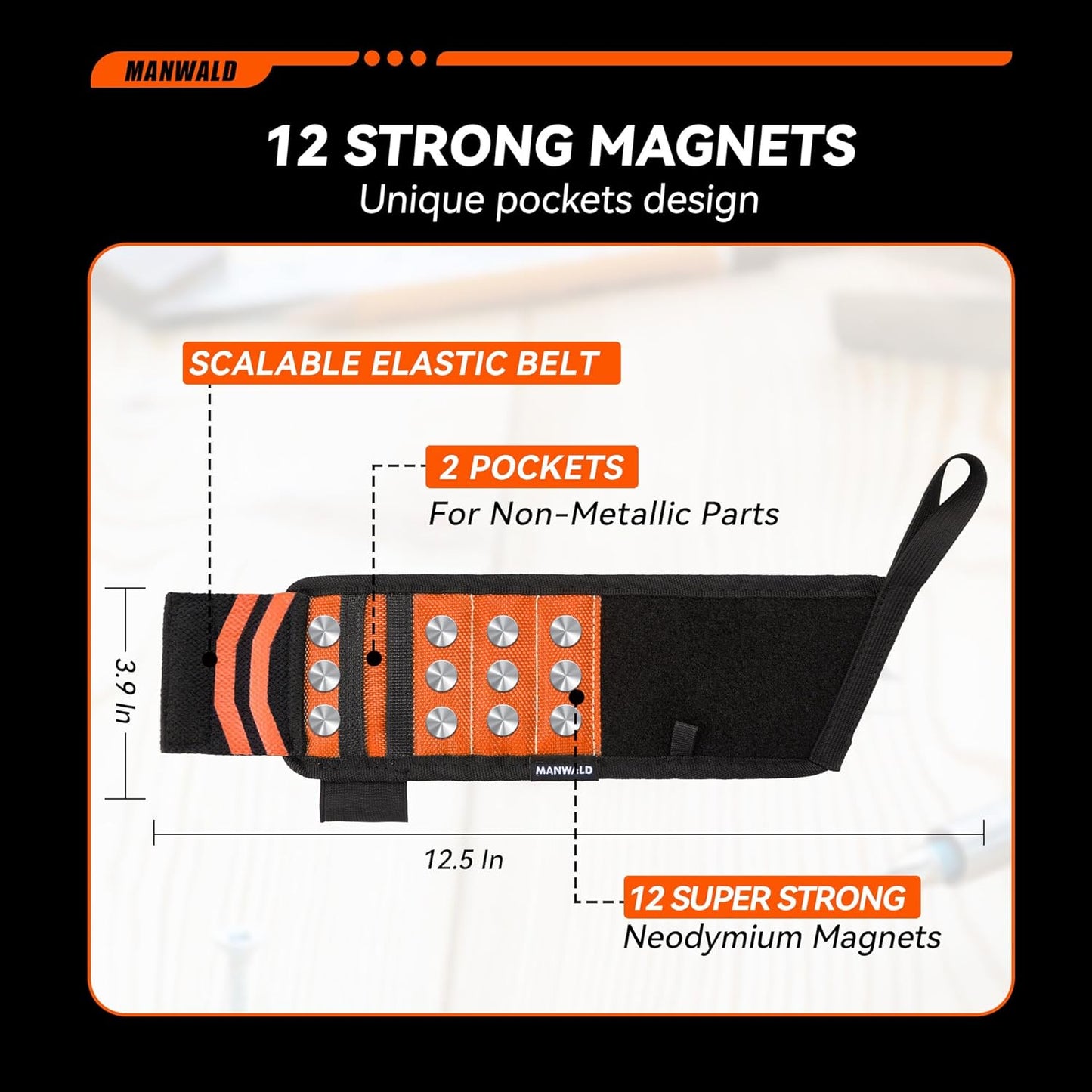 Magnetic Wristband for Tools with Coiled Lanyard –
