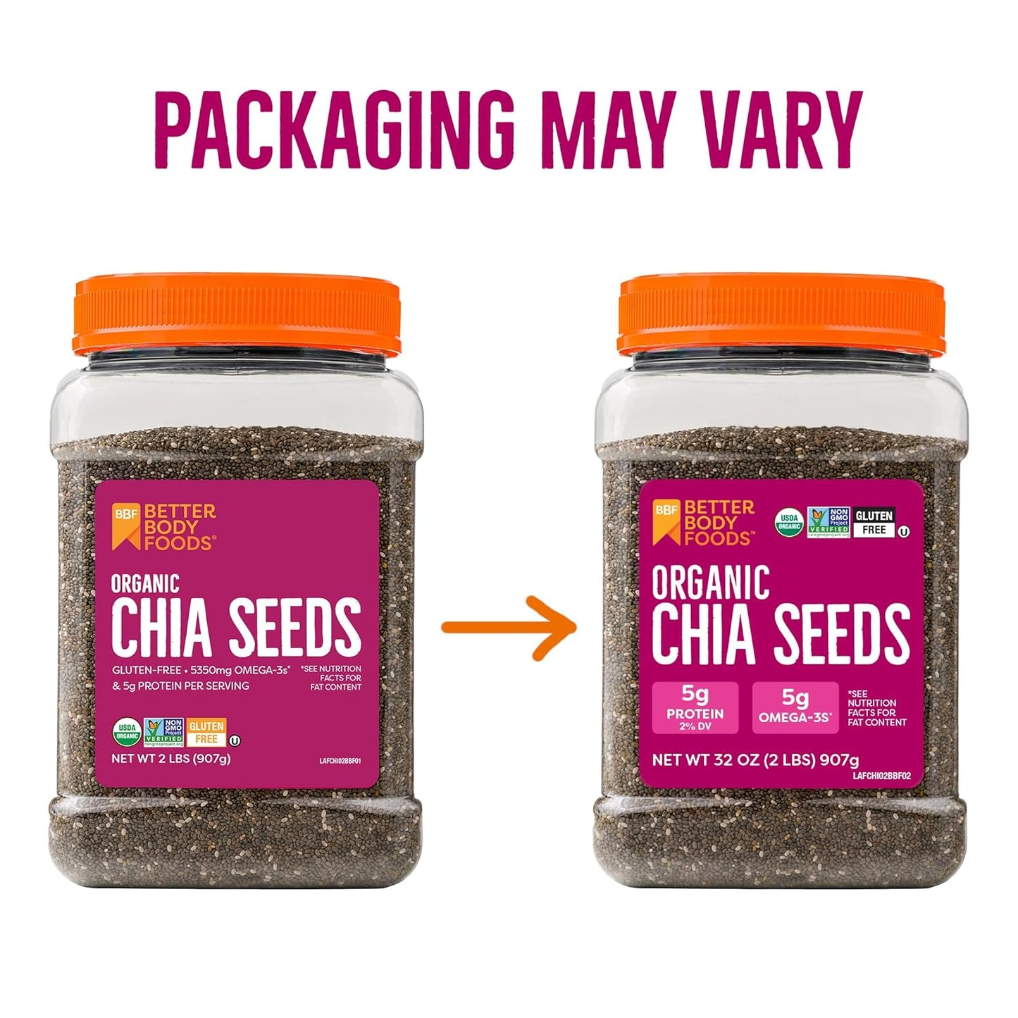 BetterBody Foods Organic Chia Seeds 2 lbs, 32 Oz, with Omega-3, Non-GMO,