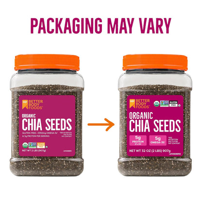 BetterBody Foods Organic Chia Seeds 2 lbs, 32 Oz, with Omega-3, Non-GMO,