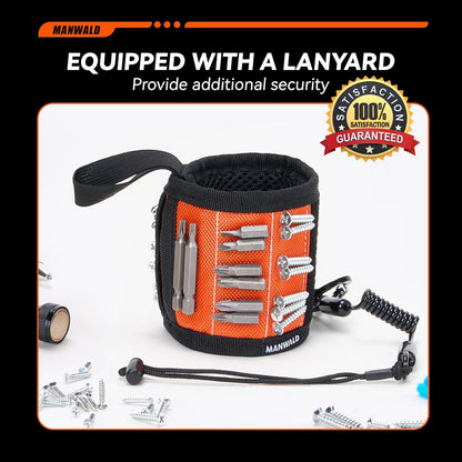 Magnetic Wristband for Tools with Coiled Lanyard –