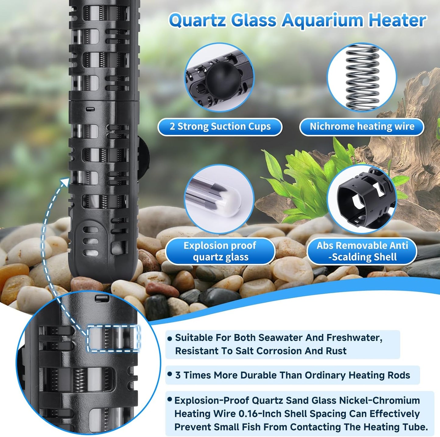 300W Submersible Aquarium & Turtle Tank Heater – Adjustable Controller,