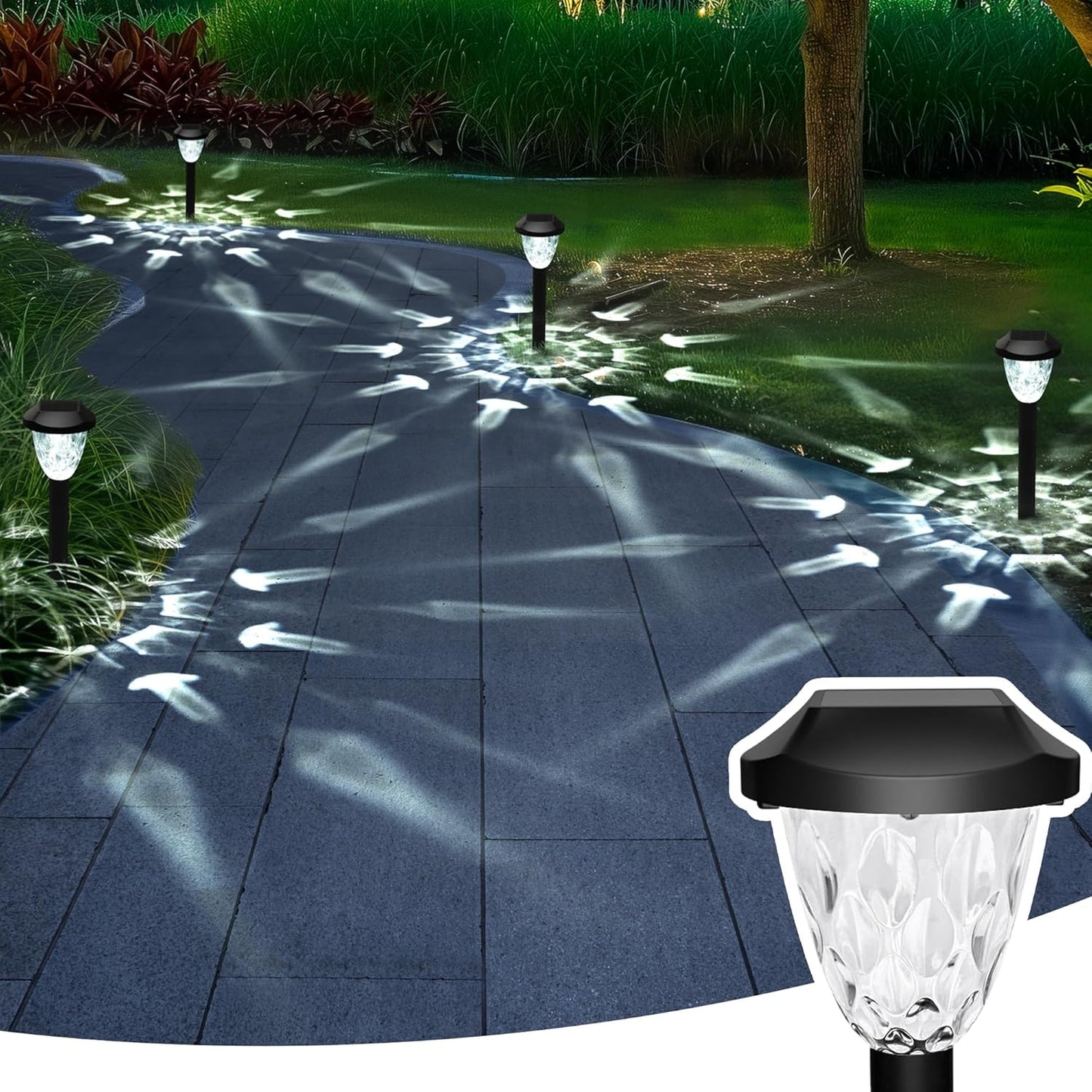 GIGALUMI 8 Pack Solar Lights Outdoor, Solar Pathway Lights with Great Pattern