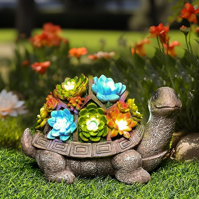 GIGALUMI Solar Garden Statues Turtle Figurine Lights for Outside