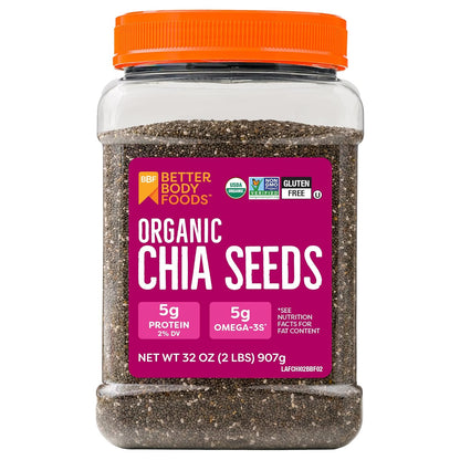 BetterBody Foods Organic Chia Seeds 2 lbs, 32 Oz, with Omega-3, Non-GMO,