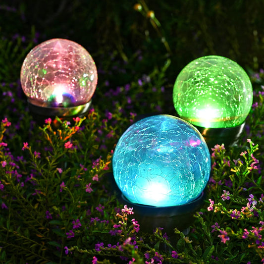 GIGALUMI Solar Outdoor, Cracked Glass Ball Solar Garden Lights