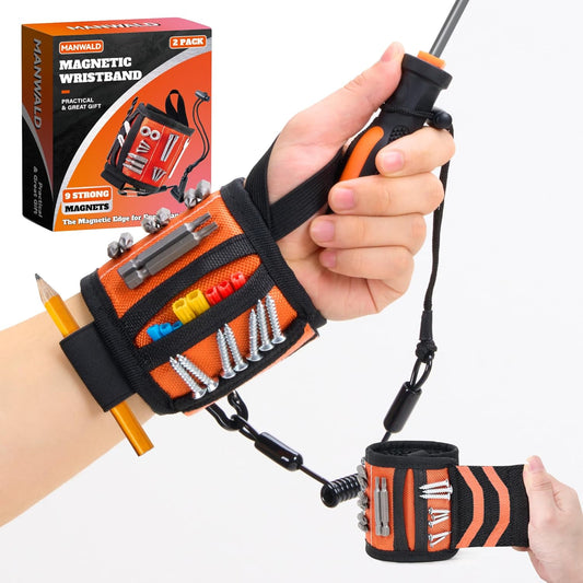 Magnetic Wristband for Tools with Coiled Lanyard –