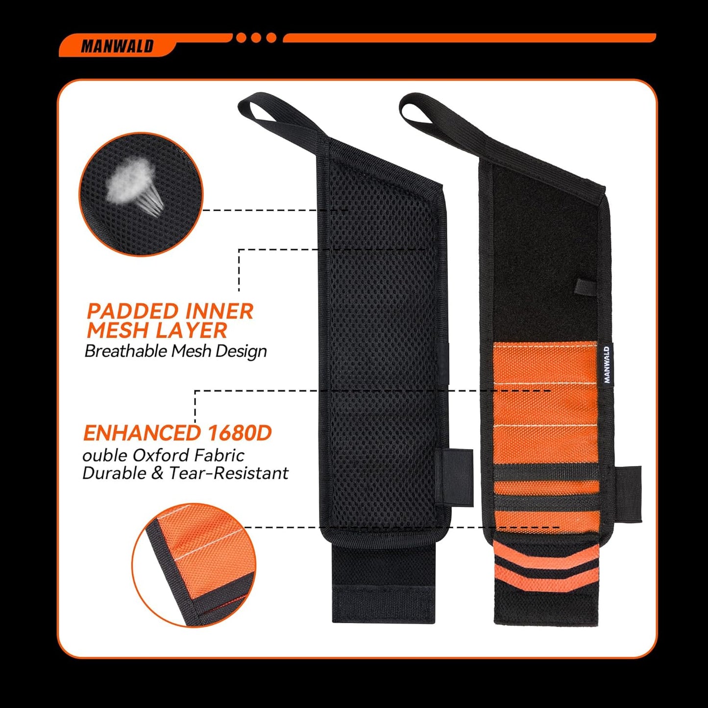 Magnetic Wristband for Tools with Coiled Lanyard –