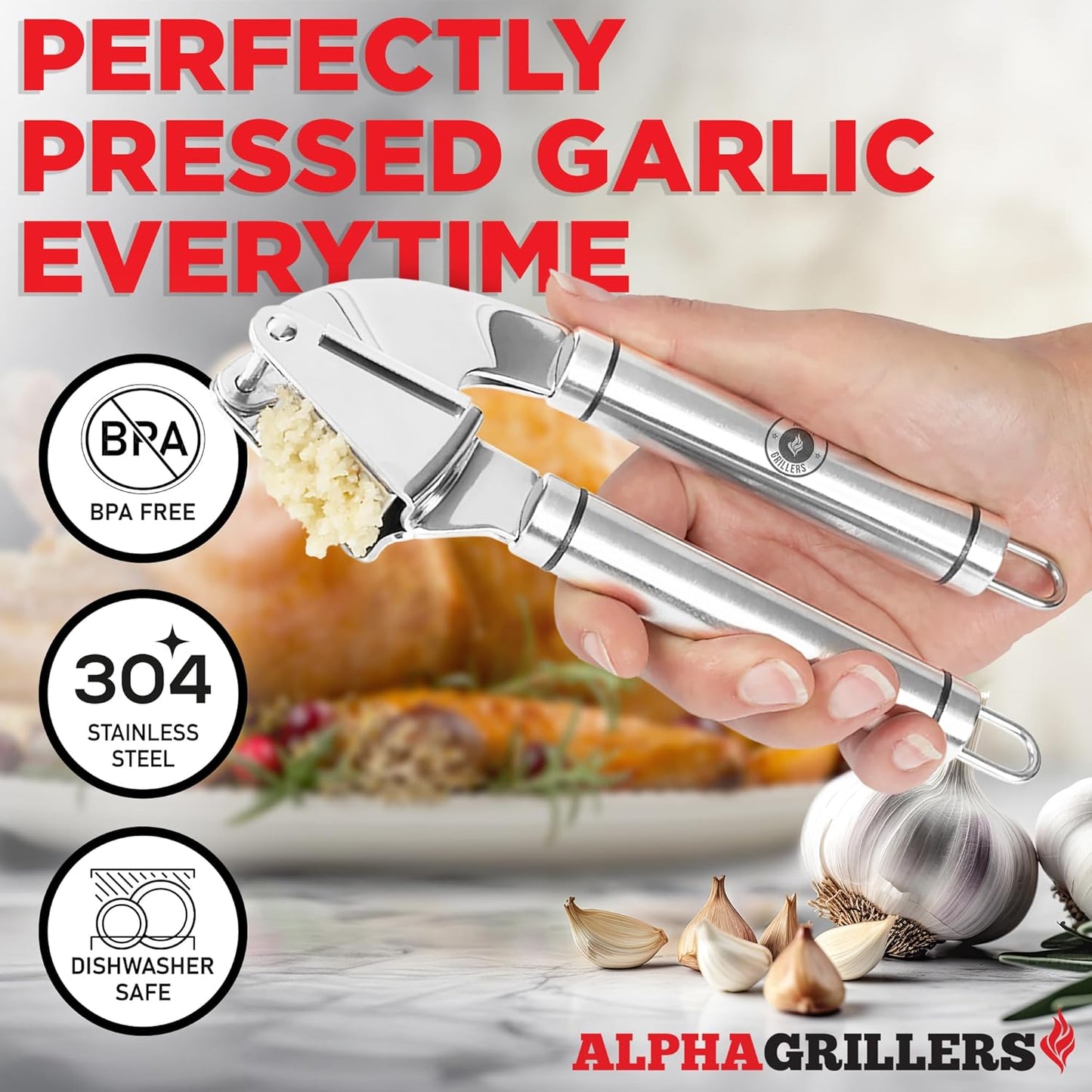 Garlic Press Stainless Steel - Professional Garlic Mincer and Crusher