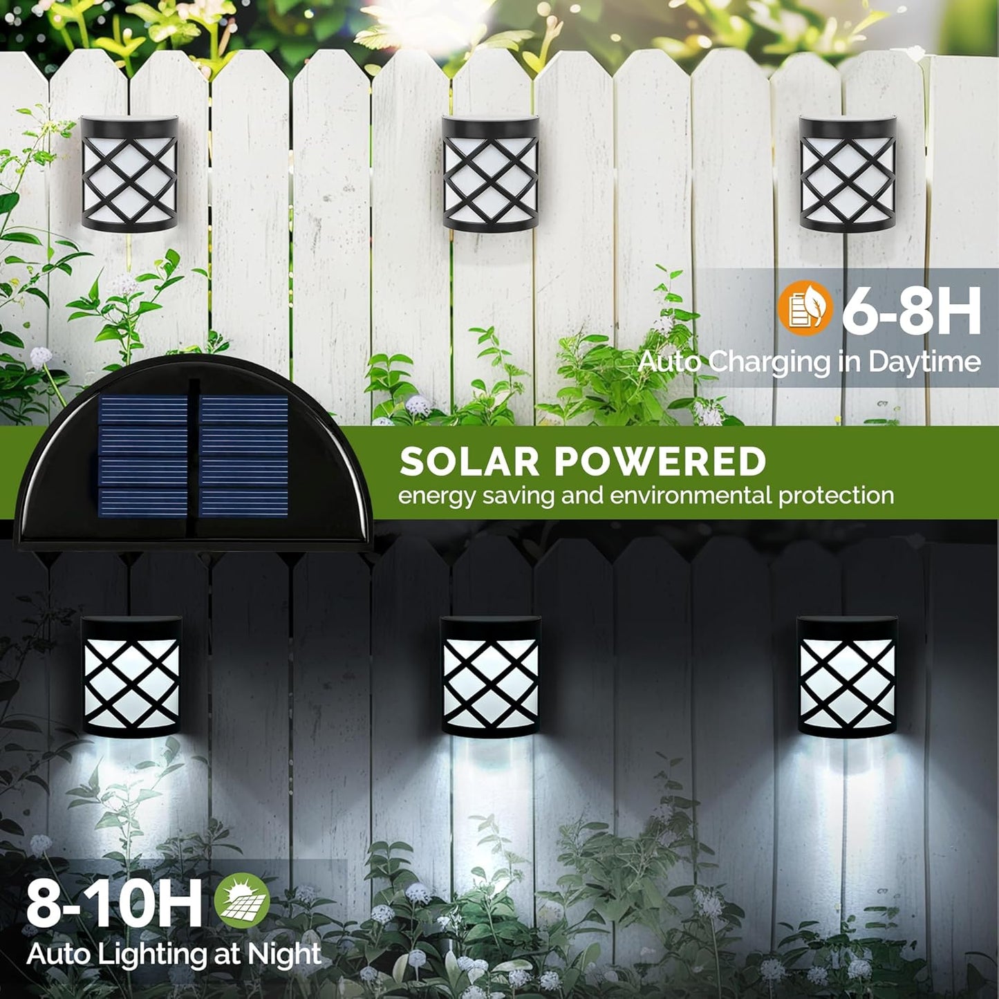 GIGALUMI 8 Pack Cold White Solar Fence Lights
