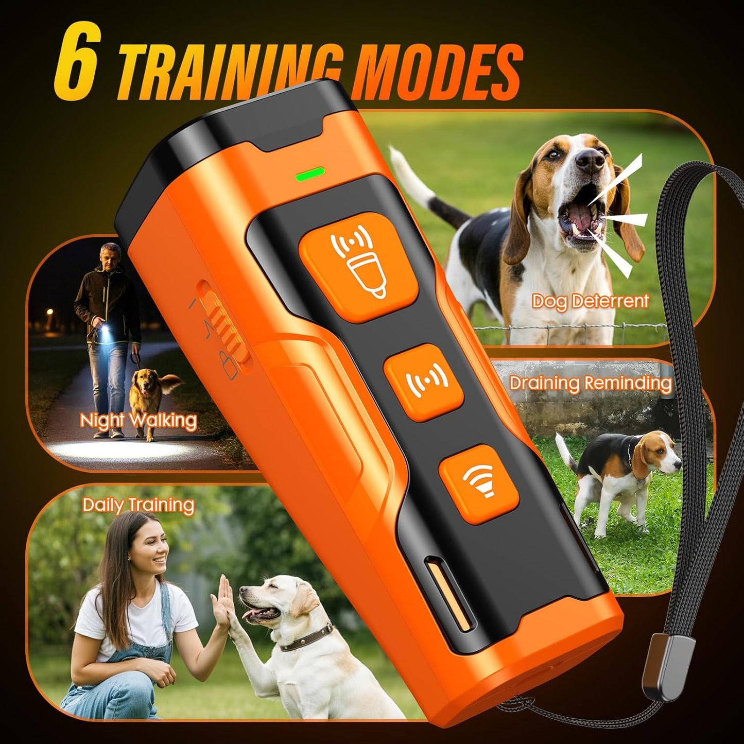 Ultrasonic Dog Bark Deterrent – 3X Anti-Barking with 6 Modes, 23 ft Range,