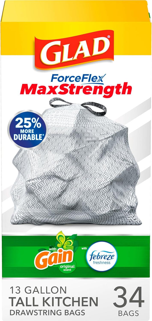Glad Tall Kitchen Trash Bags 13 Gallon, Gain Original Garbage Bags,