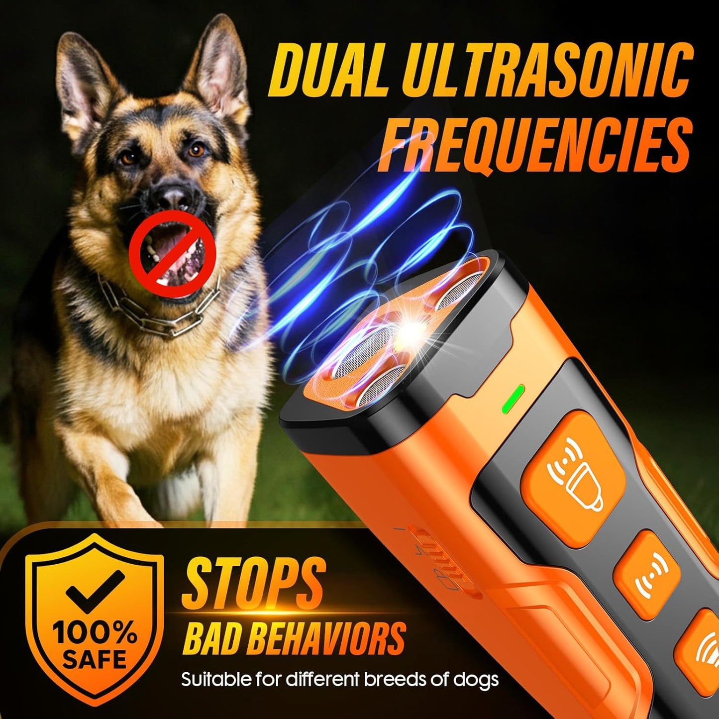 Ultrasonic Dog Bark Deterrent – 3X Anti-Barking with 6 Modes, 23 ft Range,