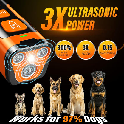 Ultrasonic Dog Bark Deterrent – 3X Anti-Barking with 6 Modes, 23 ft Range,