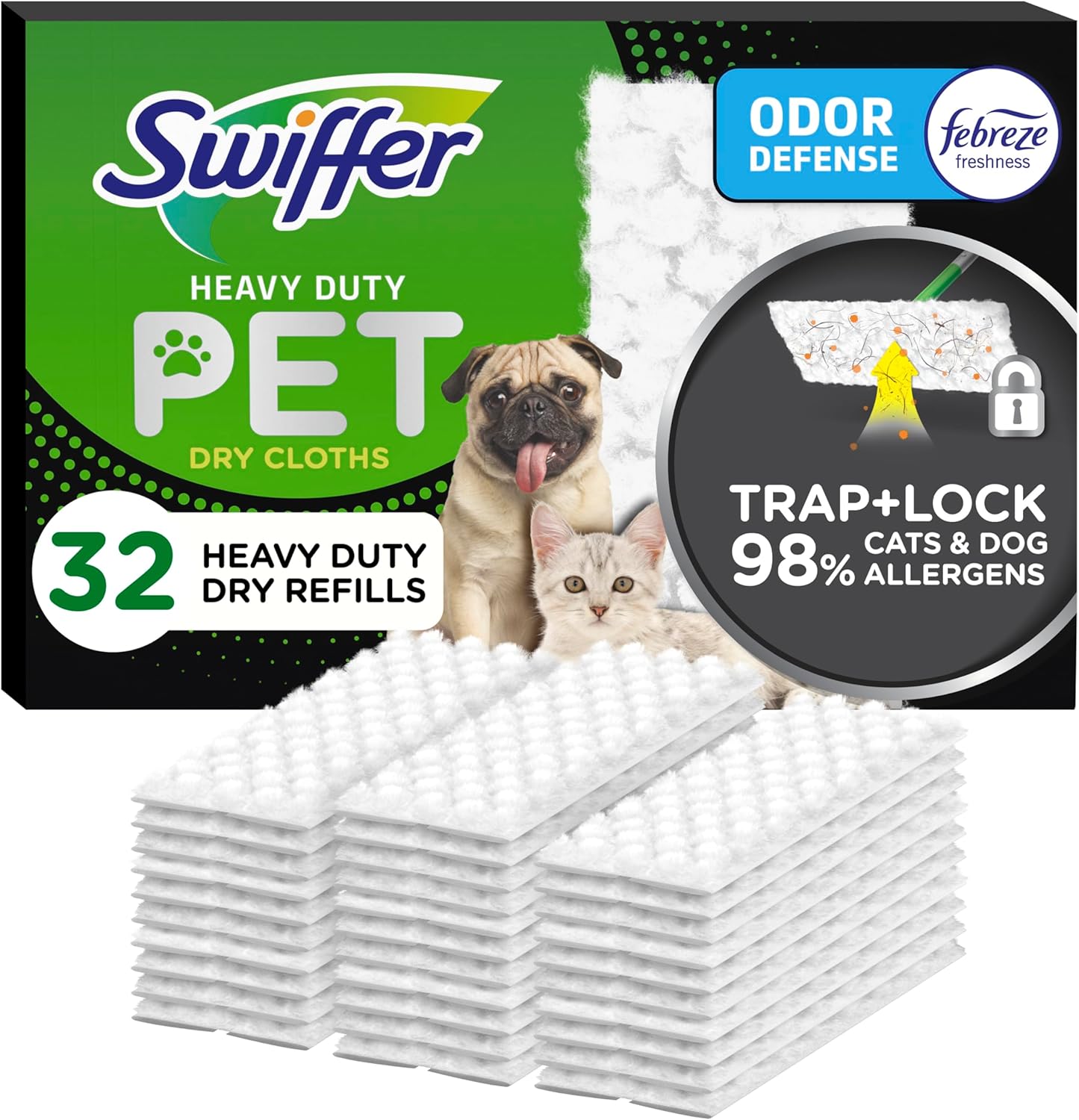 Swiffer Sweeper Pet Cloth Refills – Heavy Duty Dry Sweeping with Febreze Odor