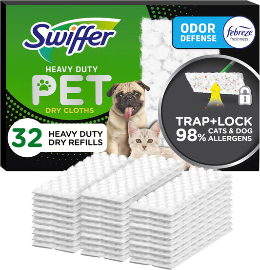 Swiffer Sweeper Pet Cloth Refills – Heavy Duty Dry Sweeping with Febreze Odor