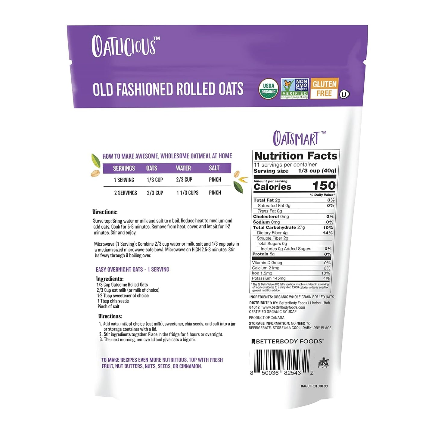 Oatsome Organic Rolled Oats, 1lb Bag