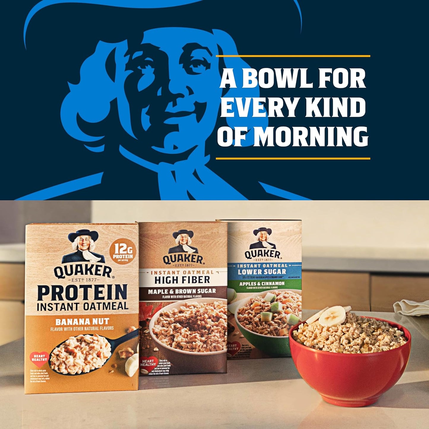 Quaker Instant Oatmeal, Protein 4 Flavor Variety Pack, 7g+ Protein, Individual Packets,