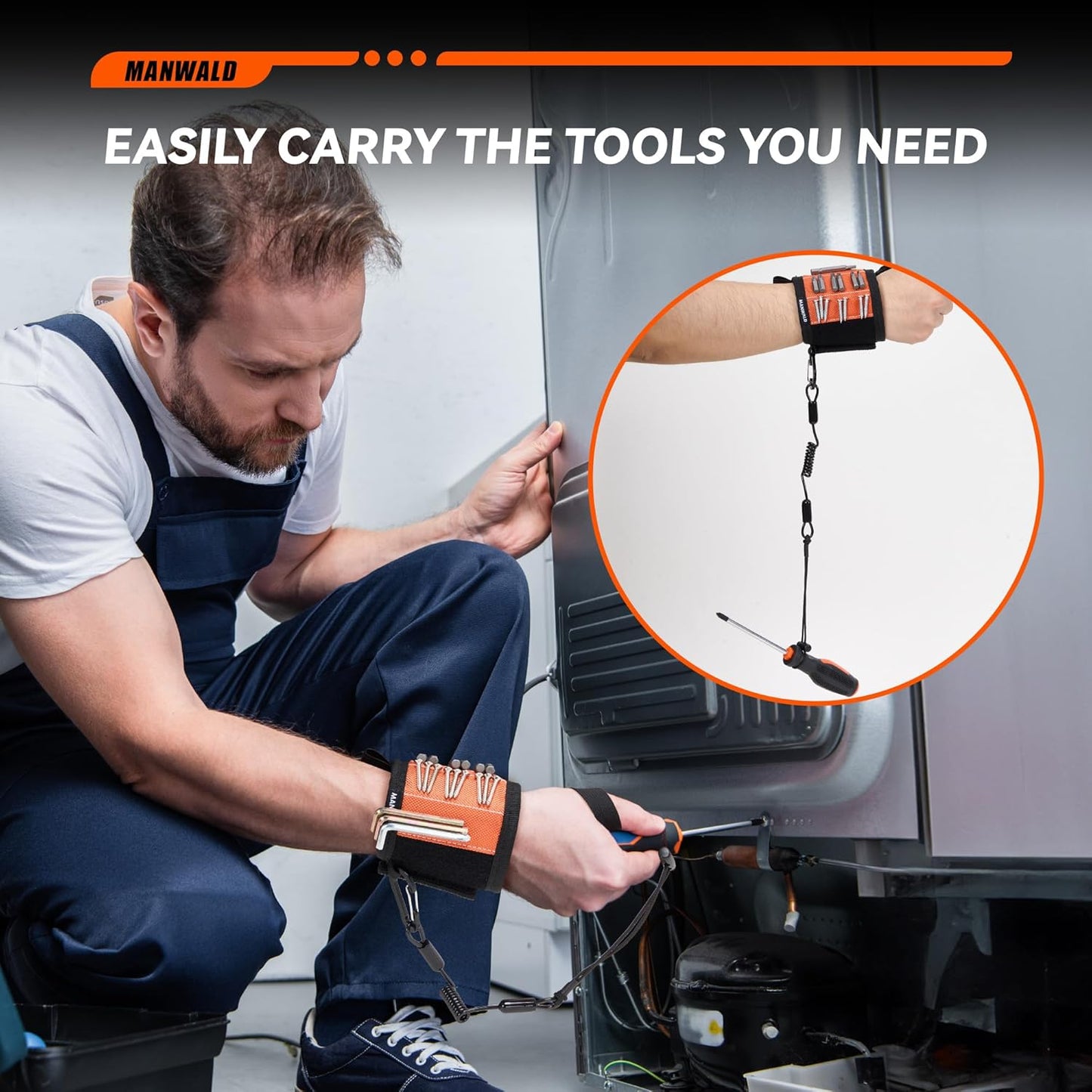 Magnetic Wristband for Tools with Coiled Lanyard –