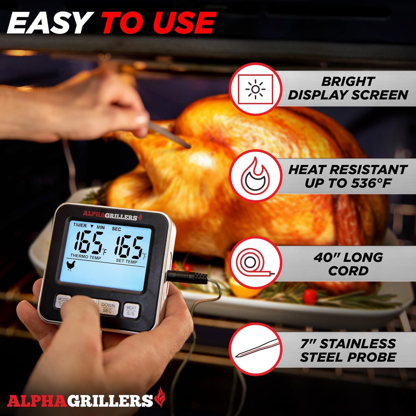 Alpha Grillers Meat Thermometer Digital for Oven