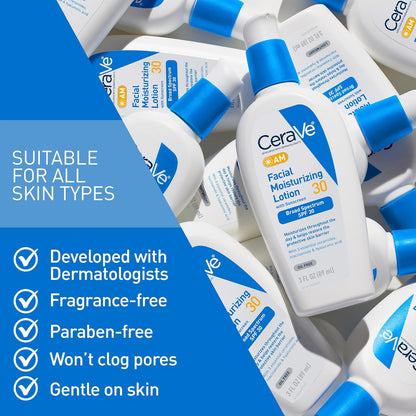 CeraVe AM Facial Moisturizing Lotion with SPF 30, Oil-Free Face Moisturizer with SPF,