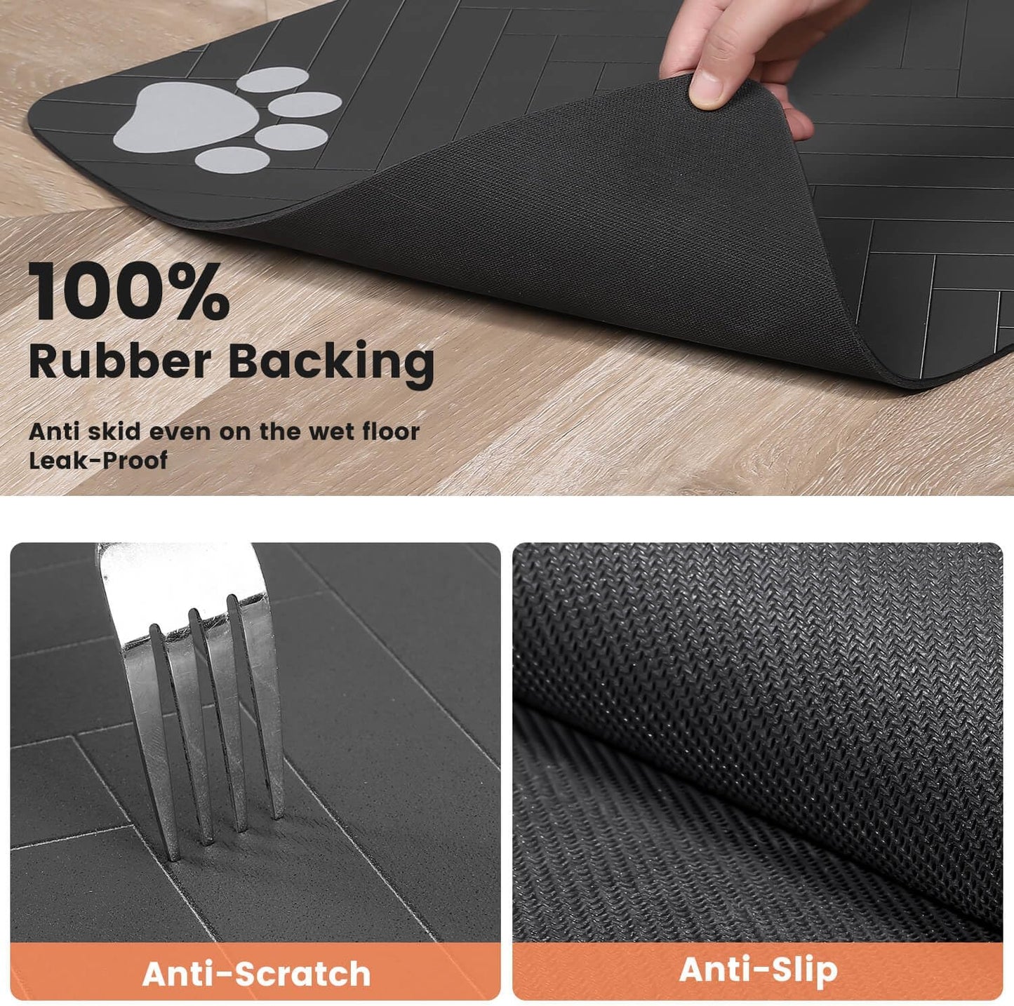 Absorbent Pet Feeding Mat with Waterproof Backing – Quick-Dry Placemat for Dog & Cat Bowls (12"x20", Dark Gray)