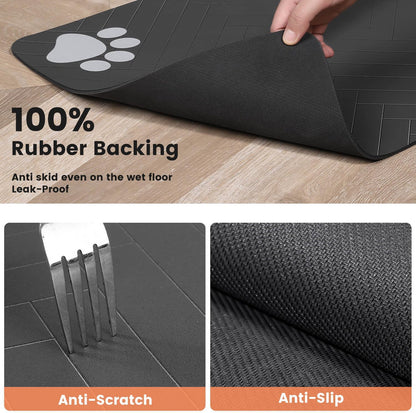 Absorbent Pet Feeding Mat with Waterproof Backing – Quick-Dry Placemat for Dog & Cat Bowls (12"x20", Dark Gray)