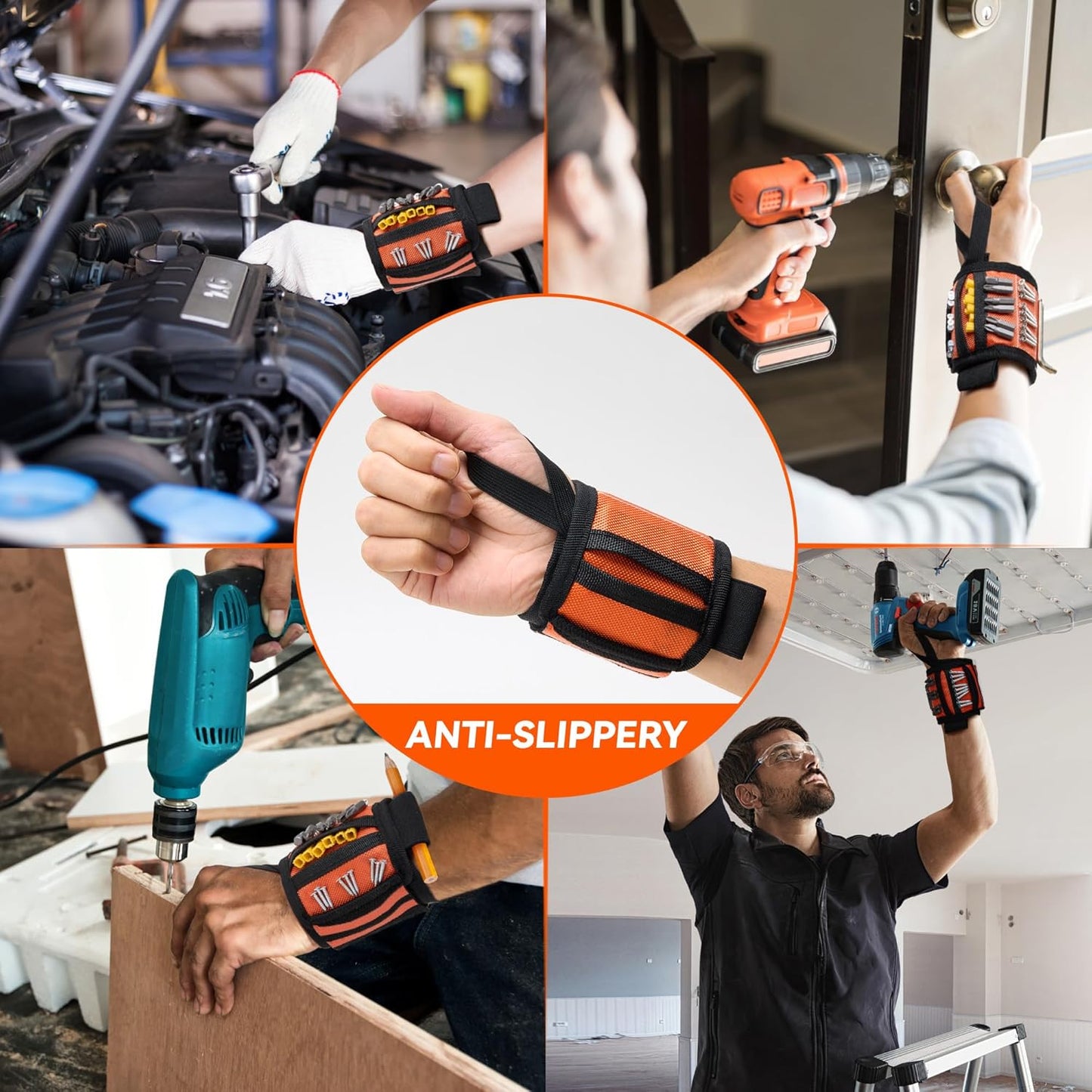Magnetic Wristband for Tools with Coiled Lanyard –