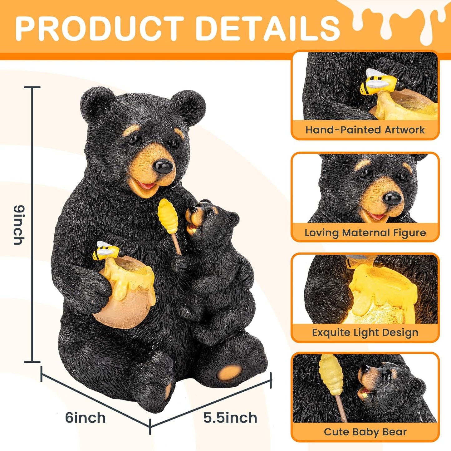 GIGALUMI Solar Garden Statues Loving Bear Figurine Lights for Outside