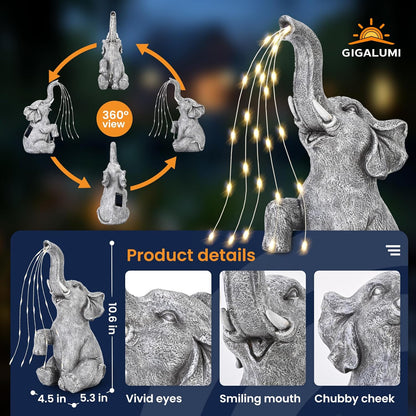 GIGALUMI Solar Garden Decor Watering Elephant Statues Outdoor