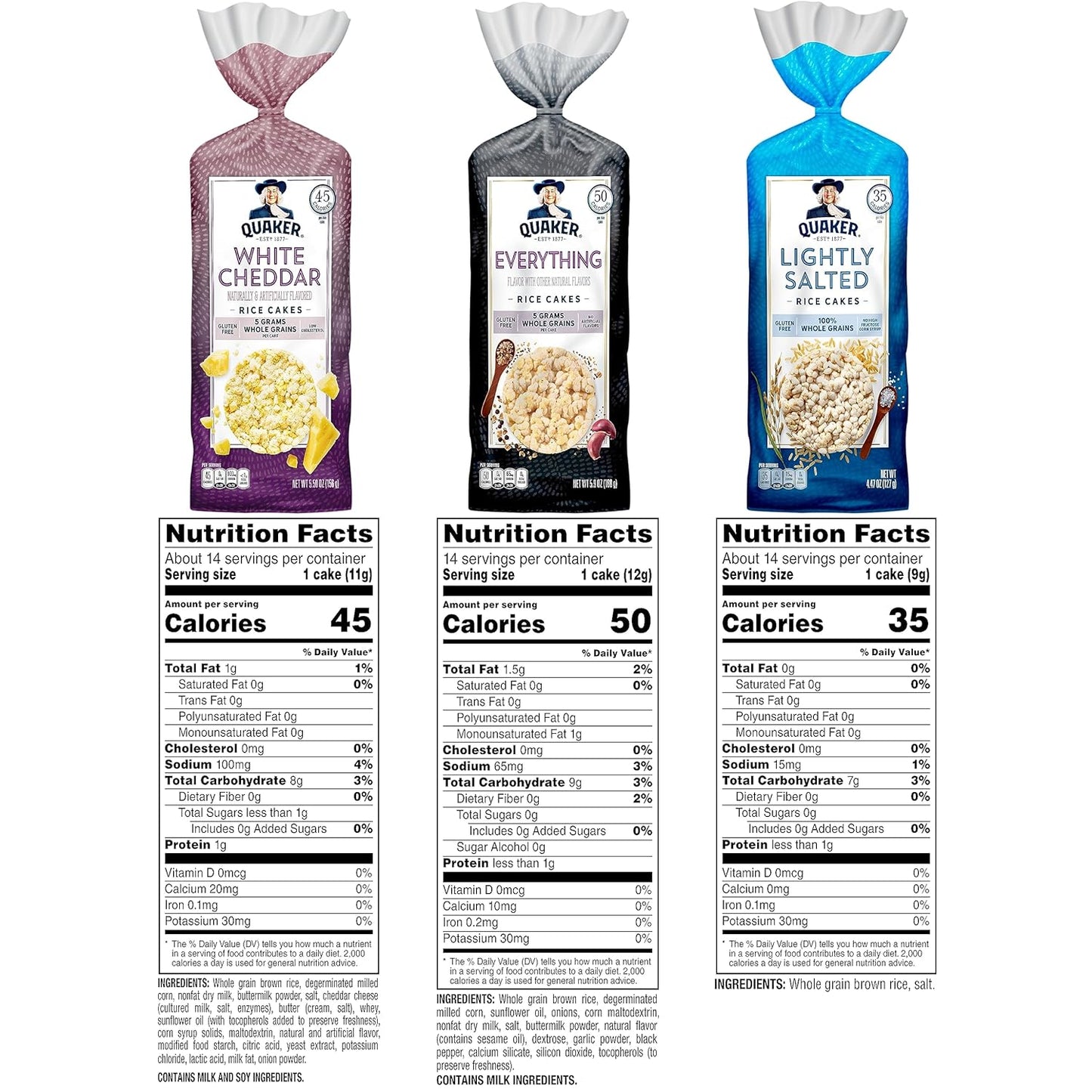 Quaker Large Rice Cakes, 3 Flavor Topper Variety Pack, Pack of 6