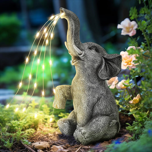 GIGALUMI Solar Garden Decor Watering Elephant Statues Outdoor